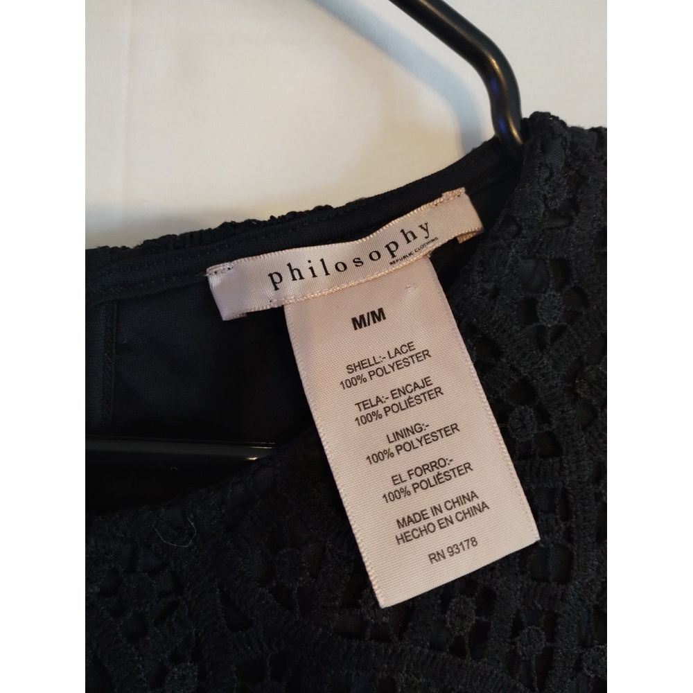 Black Philosophy Women's Med Blouse Lace Overlay Scalloped Edge EUC - Picture 4 of 7
